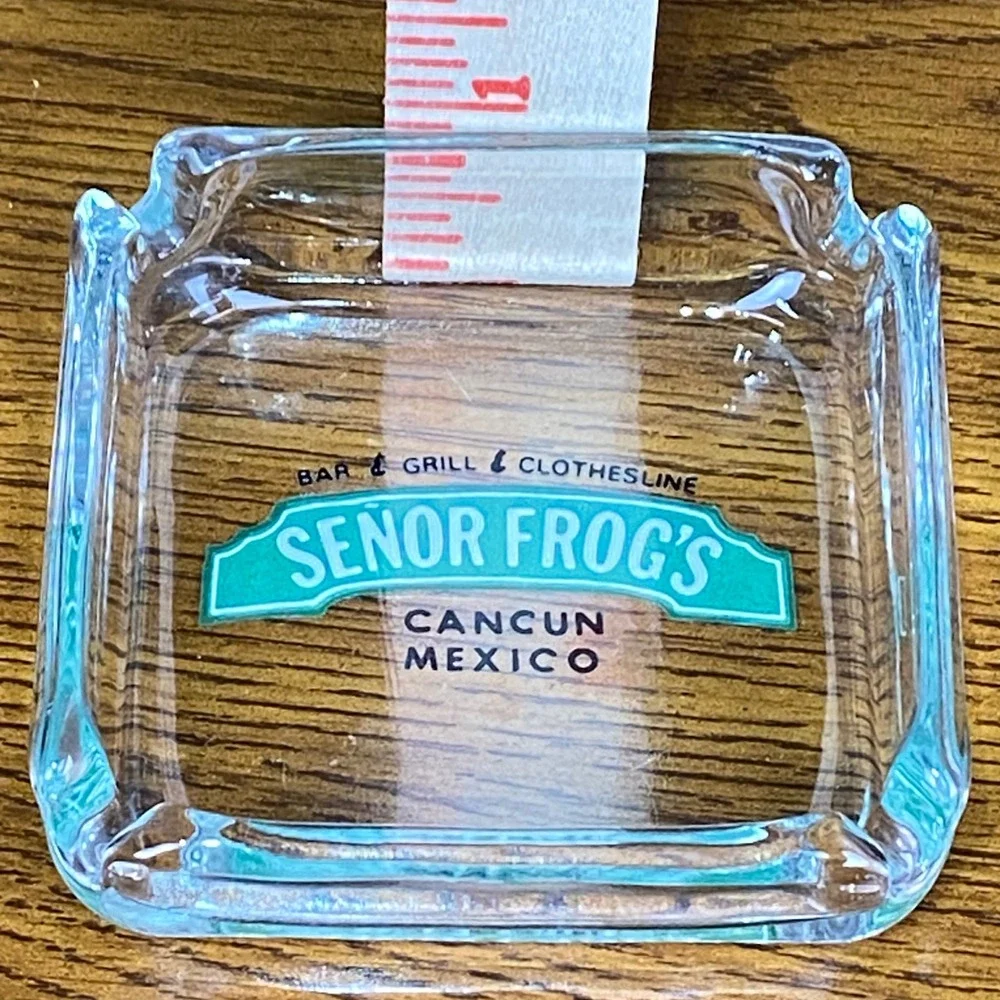 Vintage Senor Frogs Cancun Mexico‎ Clear Glass Ashtray Bar Grill Clothesline